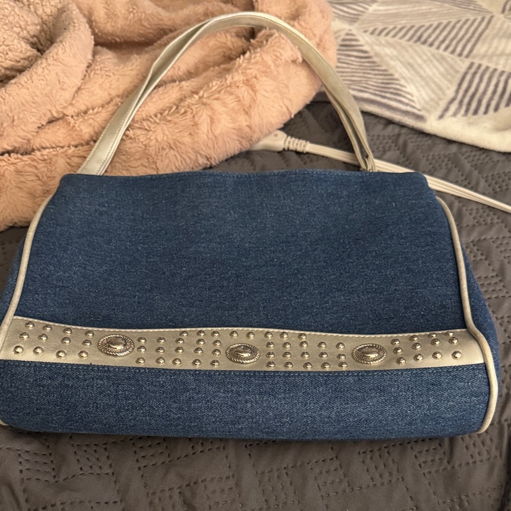 Elegant denim and Silver Shoulder Bag